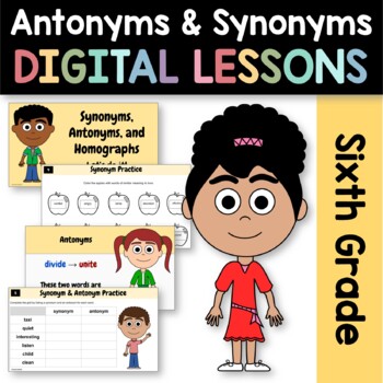 Preview of Antonyms and Synonyms 6th Grade Interactive Google Slides | Grammar Practice