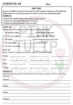 Antonyms and Synonyms - Grammar Worksheets with Answers | TpT