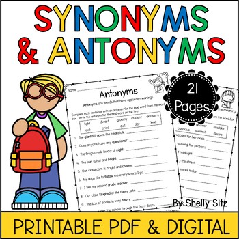 Preview of Antonyms and Synonyms Worksheets PDF and Digital | Grammar Worksheets 2nd Grade