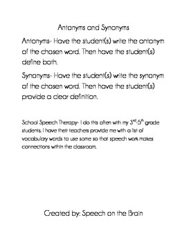 Preview of Antonyms and Synonyms Worksheet