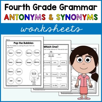 Preview of Antonyms and Synonyms Worksheets Fourth Grade Grammar No Prep Printables