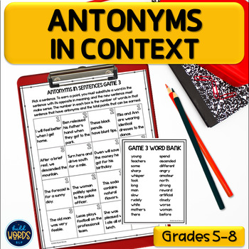 Preview of Antonyms in Sentence Contexts Intermediate Vocabulary Games