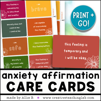 Preview of Anxiety Affirmation Calm Cards, Self Help Calm Corner