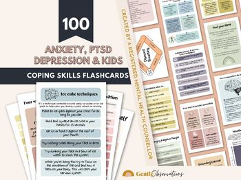Preview of Anxiety, Depression, Trauma and Kids Coping Skill Cards Bundle