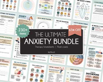 Preview of Anxiety Mega Bundle, 65% OFF, therapy worksheets, anxiety flash cards