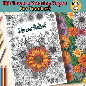 Preview of Anxiety Relief Coloring Pages For Teachers,flowers coloring pages gifts