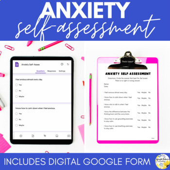 Preview of Anxiety School Counseling Self-Assessments | Individual & Group Data Collection