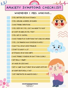 Anxiety Symptoms Checklist Worksheet - Mental Health Activities ...