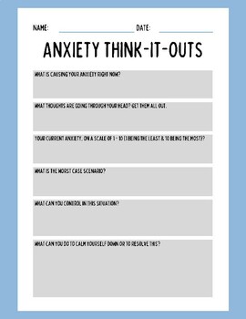 Anxiety Think-It-Out Questions by Cortney's Corner | TPT