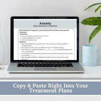 Anxiety Treatment Plan Cheat Sheet Therapy Tool Measurable Goals Objectives