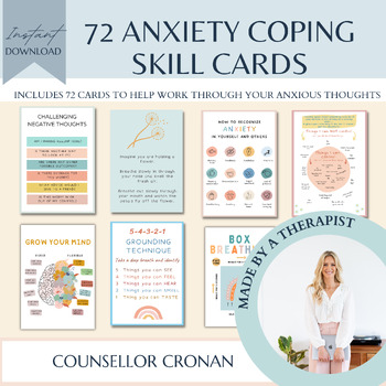 Preview of Anxiety coping cards, anxiety, worry, zones of regulation, CBT, management