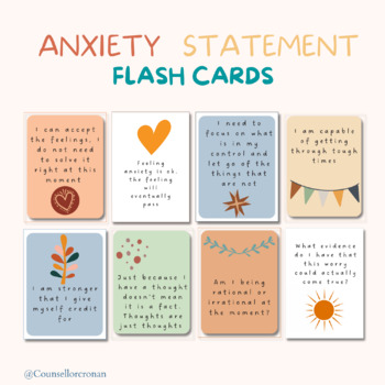 Preview of Anxiety coping statement flashcards, emotional regulation, panic attack, BPD