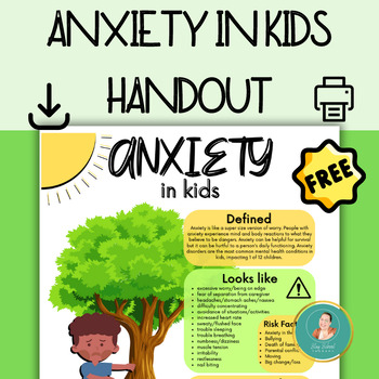 Preview of Anxiety in Kids, Mental Health Handout, Psychoeducation, Infographic