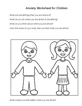 Preview of Anxiety worksheet for children with coloring activty