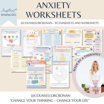 Preview of Anxiety worksheets SEL Growth mindset, coping skills, self regulation, worries