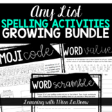 Any List Spelling Word Work Activities Worksheets Bundle