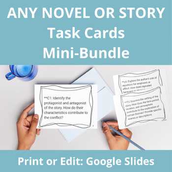 Preview of Any Novel Analysis Task Cards Mini Pack | Character Theme Language | 10 11 12 AP