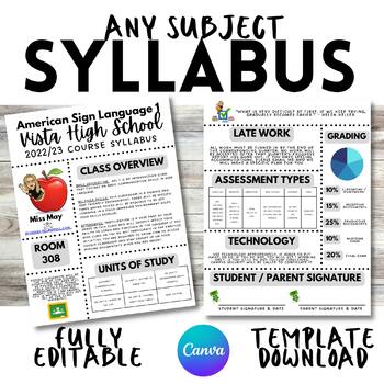 Preview of Any Subject - Visual Syllabus Template - Editable - Creative - Aesthetic