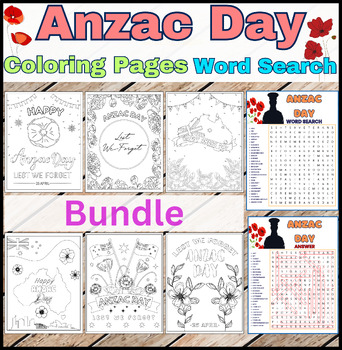 Preview of Anzac Day Activities : Remembrance Day Coloring Pages | Word Search Puzzle.