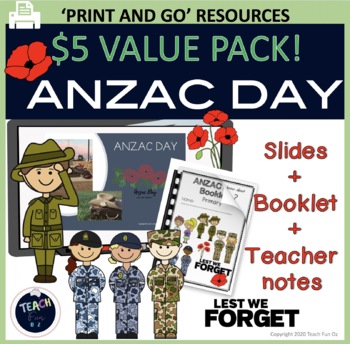 Preview of Anzac Day Activities Worksheets Packet Booklet Anzac Facts Slideshow Primary 42p
