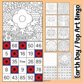 Preview of Anzac Day Bingo Cards Game Pop Art Coloring Pages Activities Poppy Australia