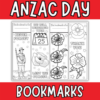 Preview of Anzac Day Bookmarks to Color | Anzac Day Coloring Bookmarks