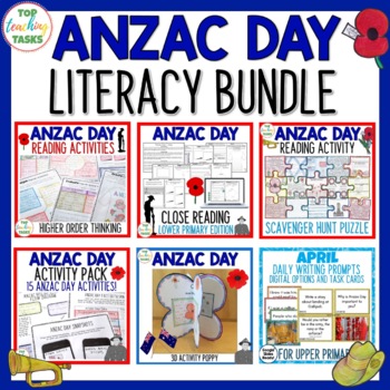 Preview of Anzac Day Activities Reading, Writing, Creative Thinking Bundle