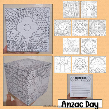 Preview of Anzac Day Craft Coloring Pages Cube Writing Activities Kindergarten Roll Poppy