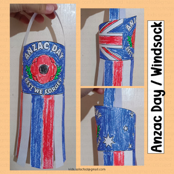 Preview of Anzac Day Craft Poppy Windsock Activities Australia Coloring Board Kindergarten