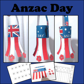 Preview of Anzac Day Craft Windsock / Australia Flag Windsock Craft Activities Coloring