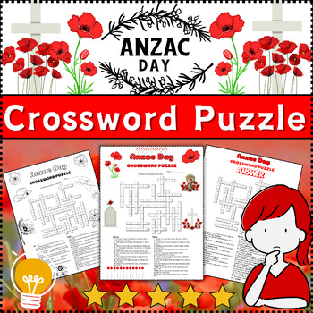 Preview of Anzac Day Crossword Puzzle Activity Worksheet Game Color & B/W⭐No Prep⭐