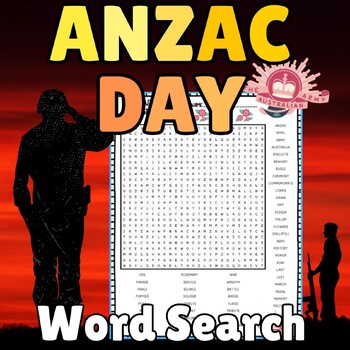 Preview of Anzac Day May Poppy Word Search Vocabulary  Hard for 1st 2nd 3rd 4th 5th 6th