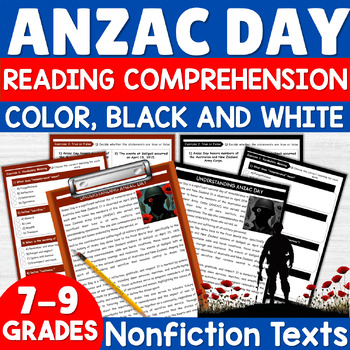 Preview of Anzac Day Reading Comprehension Passage & questions worksheets, Anzac Activities