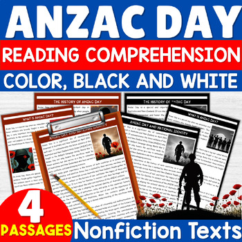 Preview of Anzac Day Reading Comprehension Passage & questions worksheets Bundle Activities