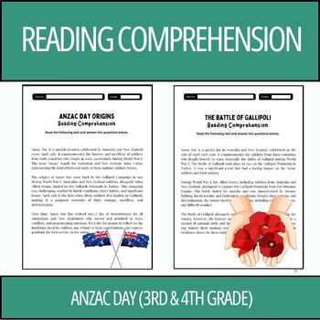 Preview of Anzac Day Reading Comprehension Passages and Questions