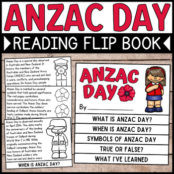Preview of Anzac Day Reading Flip Book • Anzac Day Activities • Anzac Day Craft