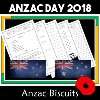 Preview of Anzac Day Biscuit Recipe, Reading Comprehension and Activities