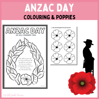 Preview of Anzac Day free Colouring, Anzac Day Craft, Anzac Poppies, Anzac Poem