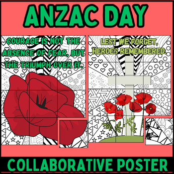Preview of Anzac day Collaborative coloring poster BUNDLE  | bulletin board ideas |