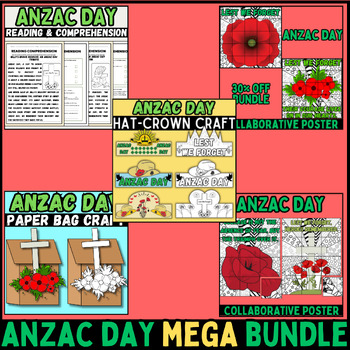 Preview of Anzac day Mega Bundle | reading and comprehension | crafting and more