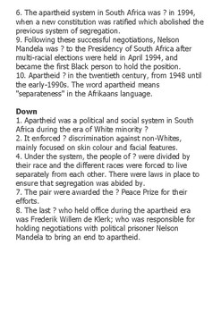 Apartheid Crossword by Steven #39 s Social Studies TPT