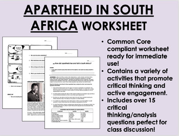 Preview of Apartheid in South Africa worksheet - Nelson Mandela - Global/World History
