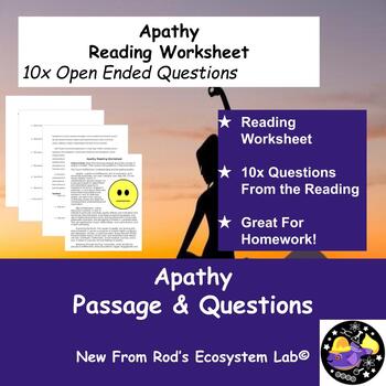 Preview of Apathy Reading Worksheet **Editable**