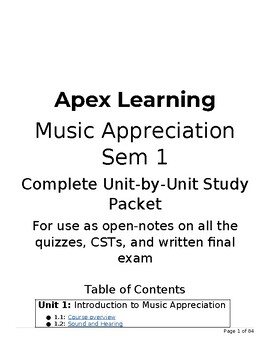 Preview of Apex Learning Music Appreciation Semester 1 Supplementary Packet