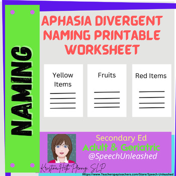 Preview of Aphasia Divergent Naming Printable Worksheet