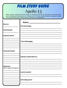 Preview of Apollo 13 Film Study Worksheet