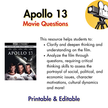 Preview of Apollo 13 Movie Questions (Grades 6-12): Astronauts and Science