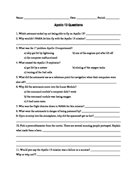 Preview of Apollo 13 Movie Worksheet