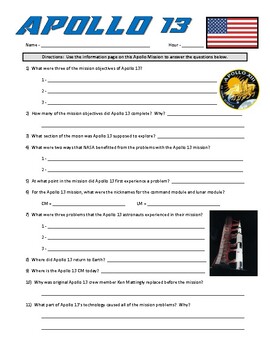 Apollo 13 / NASA (Article and Question Sheet) - Space & Planets / US