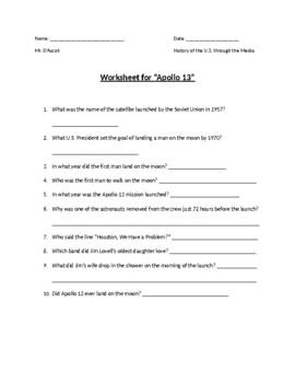 apollo 13 worksheet by everything you need teachers pay teachers